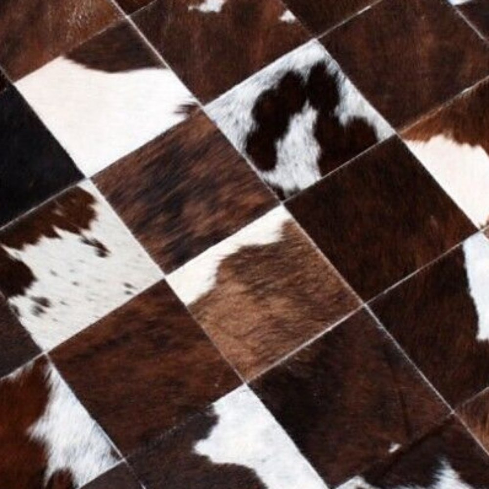 Cowhide Round Patchwork Tricolor  Area rug Hairon Carpet Leather Skin